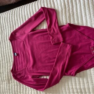 Ribbed Long Sleeve Bodysuit in Pink